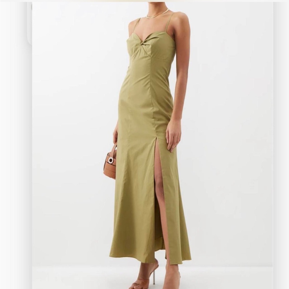 STAUD Nataly sweetheart-neck cotton-blend midi dress